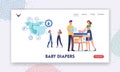 Baby Diapers Landing Page Template. Couple of Parents Stand at Child Table Swaddle and Change Diapers to Newborn Baby