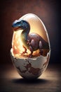 Baby Dinosaur Nesting out of an Egg. Dinosaur coming out of an egg shell. Ai generated