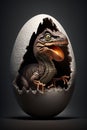 Baby Dinosaur Nesting out of an Egg. Dinosaur coming out of an egg shell. Ai generated
