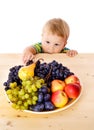 Baby with dish of fruit Royalty Free Stock Photo