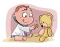 Baby Doctor Playing With Teddy Bear Color Illustration Design Royalty Free Stock Photo