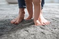 Baby doing first steps with mother`s help Royalty Free Stock Photo