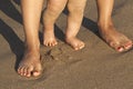 Baby doing his first steps on the beach Royalty Free Stock Photo