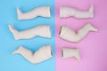 Baby Doll Head, Arms, Face Parts on Blue and Pink Background Royalty Free Stock Photo