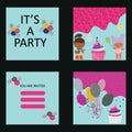 Baby doll party invitation template with balloons and cupcake Royalty Free Stock Photo