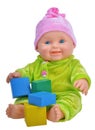 Baby doll playing with cubes Royalty Free Stock Photo