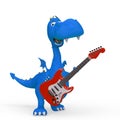 Baby dragon cartoon is playing guitar in a white background