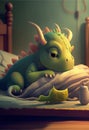 Baby dragon in his baby bed. AI generated.