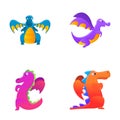 Baby dragon icons set cartoon vector. Colorful little dragon