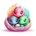 Baby dragon and lizard collection cute baby lizard set design with colorful eggs and nest. Dragon sitting with colorful eggs on a