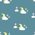 Baby dream seamless vector pattern, baby fabric pattern, moon and stars