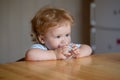 Baby drink water. Cute little child drinks water. Royalty Free Stock Photo