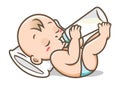 Baby Drinking Milk from Bottle Vector Illustration