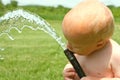 Baby Drinking Water from Garden Hose
