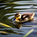 A baby duckling swimming in a pond, with its mother duck nearby2