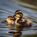 A baby duckling swimming in a pond, with its mother duck nearby3