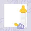 Baby dummy and milk bottle. Decorative frame Royalty Free Stock Photo