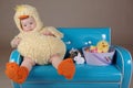 Baby in easter chick costume Royalty Free Stock Photo