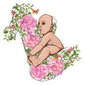 Baby eat mother\'s breast milk. ?omparison of breast milk with flowers.