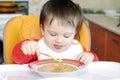 Baby eating soup Royalty Free Stock Photo