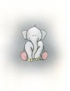 Very Cute baby elephant sitting. Watercolor ilustration