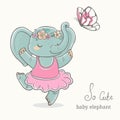 Baby elephant ballerina dancing ,kid illustration, cute animal drawing