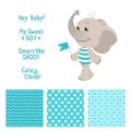 Baby elephant blue design with seamless patterns