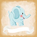 Baby elephant blue on old vintage background