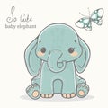 Baby elephant with butterfly illustration, cute animal drawings