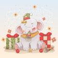 Baby elephant celebrate christmas and new year Royalty Free Stock Photo