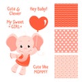 Baby elephant design with seamless patterns Royalty Free Stock Photo