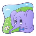 Baby elephant with flower and bow tie. character, cartoon