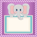 Baby elephant holding blank label