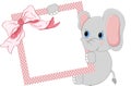 Baby elephant holding pink frame and ribbon Royalty Free Stock Photo