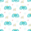 Baby elephant pattern. Sweet elephant patterns Cartoon blue elephant head with crown, rainbow, cute animal