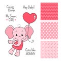 Baby elephant pink design with seamless patterns Royalty Free Stock Photo