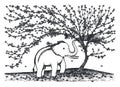 Baby elephant playing water under flower tree illustration design Royalty Free Stock Photo