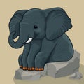 Baby Elephant Sits on a Stone. Cartoon Funny and Cute a Little Elephant. Vector