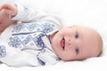Baby in embroidered shirt Royalty Free Stock Photo