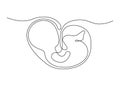 Baby embryo in womb, fetus one art line continuous drawing. Silhouette cute unborn fetus child on mother womb in