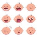 Baby face vector cartoon set of kawaii emotions isolated Royalty Free Stock Photo