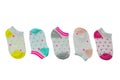 Baby fashion. Close-up of colorful collage set of baby socks isolated on white background
