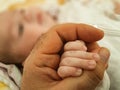 Baby and father hand hands holding each other Royalty Free Stock Photo