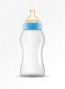 Baby feed bottle isolated plastic drink glass on transparent. Baby formula food milk glass