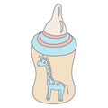 Baby feeding bottle decorated with a cute giraffe