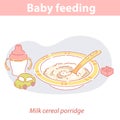 Baby feeding. Milk cereal porridge for baby. Royalty Free Stock Photo