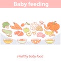 Baby feeding. Set of different fresh products.
