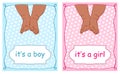 Its a girl, Its a boy - baby shower greeting card design set for invitation with black african baby feet