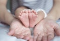 Baby feet in mom`s hand Royalty Free Stock Photo