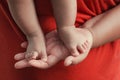 baby feet on mother hand Royalty Free Stock Photo